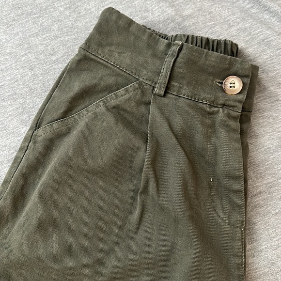 Olive Green Elasticized Wide Leg Trouser Pants - Picture 12 of 17